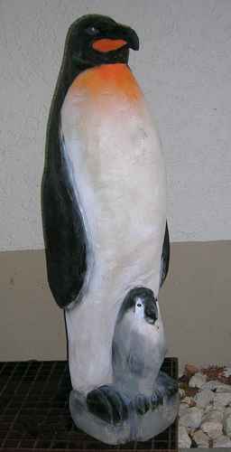 Pinguin mit Nachwuchs, Eiche, 100 cm